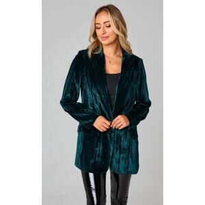 Buddy Love Heff Crushed Velvet Blazer in Dark Forest, size S